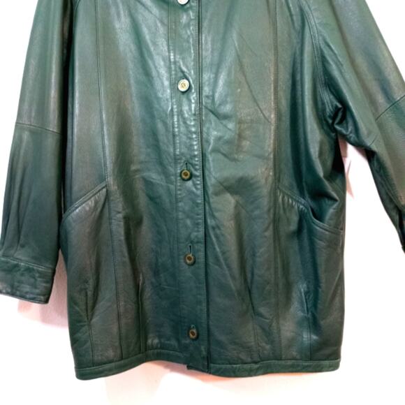 Vintage 80s forest green leather coat Jacqueline Ferrar jacket M - Picture 4 of 11